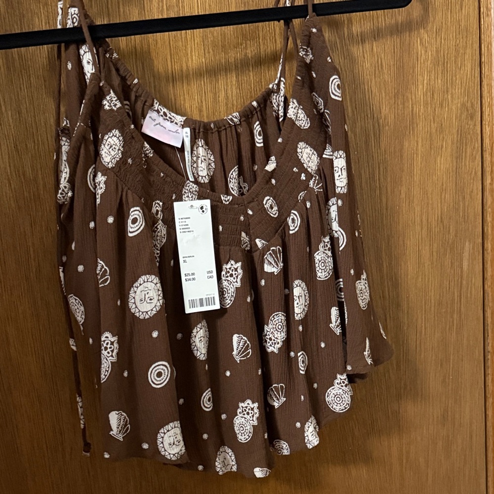 Urban Outfitters Brown and White Patterned Blouse